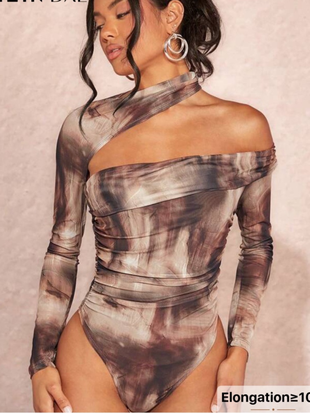 Brown Mesh Tie Dye Bodysuit